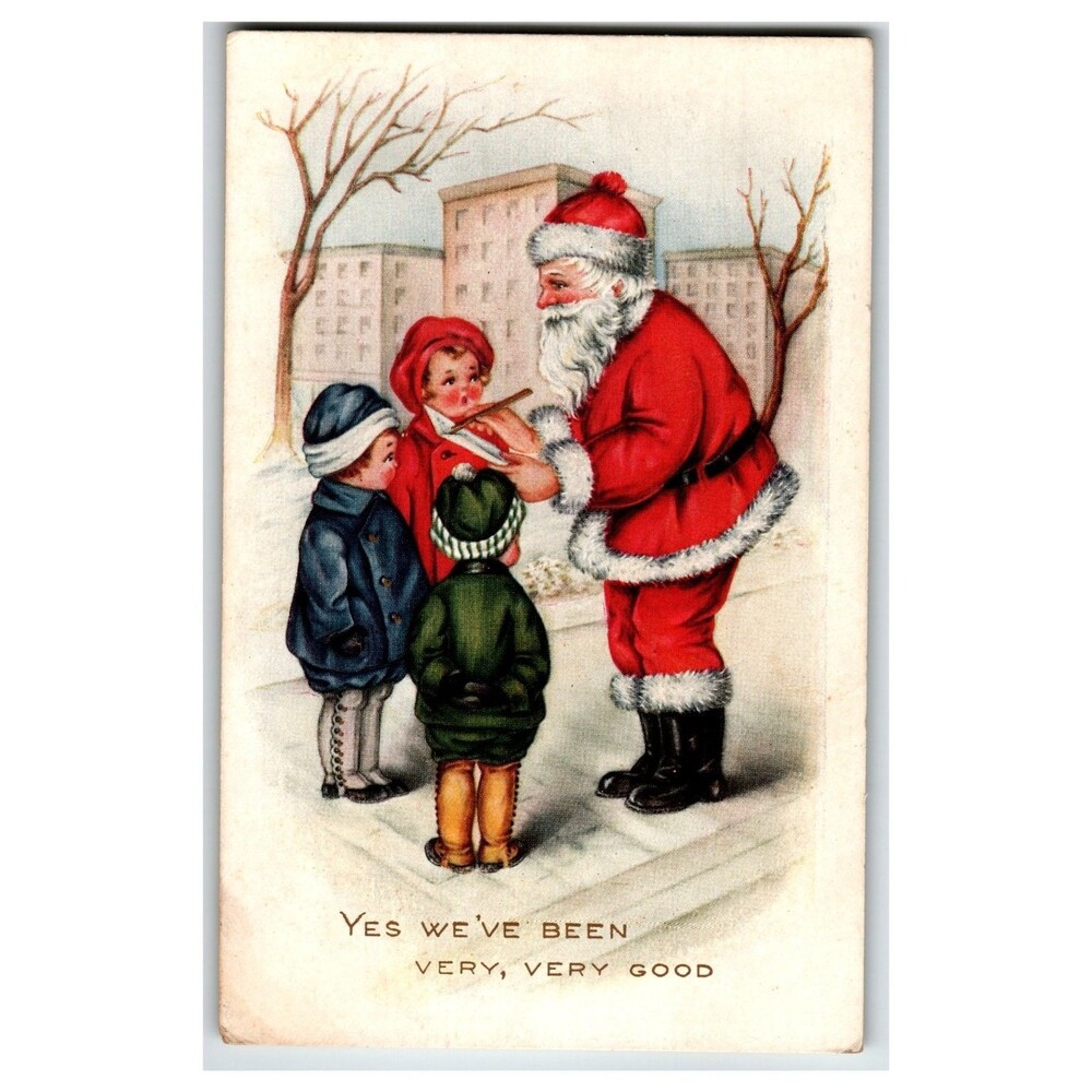 Vintage Santa Claus Postcard Whitney Made Worcester Kids Good List Christmas